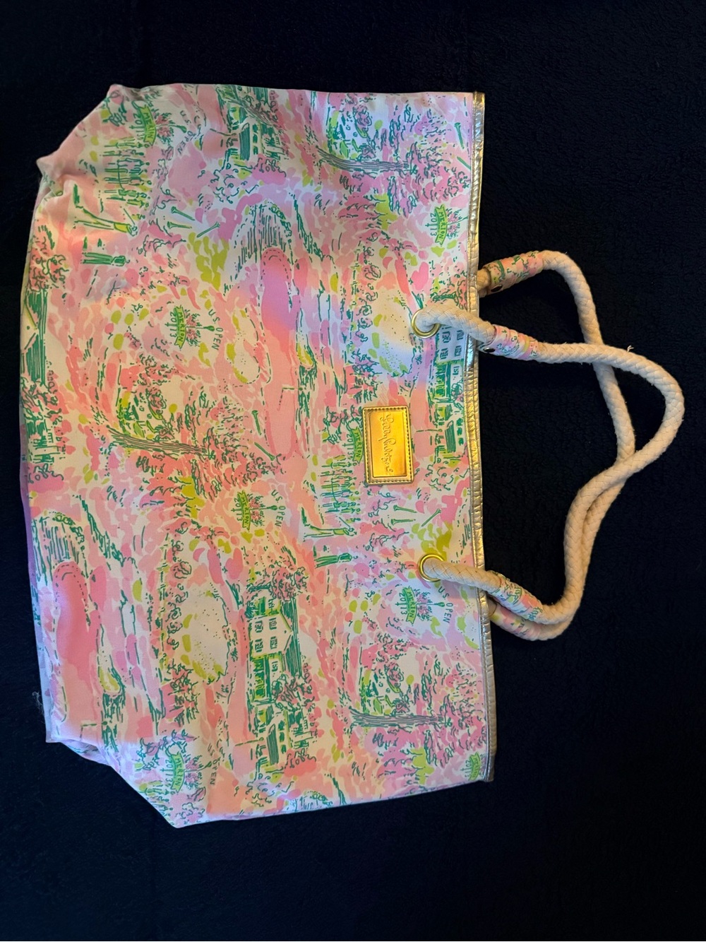 Lilly Pulitzer Pink & Green Canvas Rope-Handle Tote